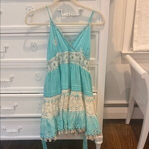Turquoise Lace Trim Dress - Ranee’s